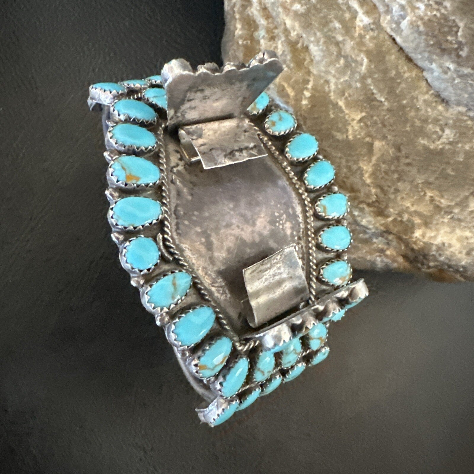 Men Blue Turquoise Navajo Sterling Silver Watch Cuff Bracelet 18160
