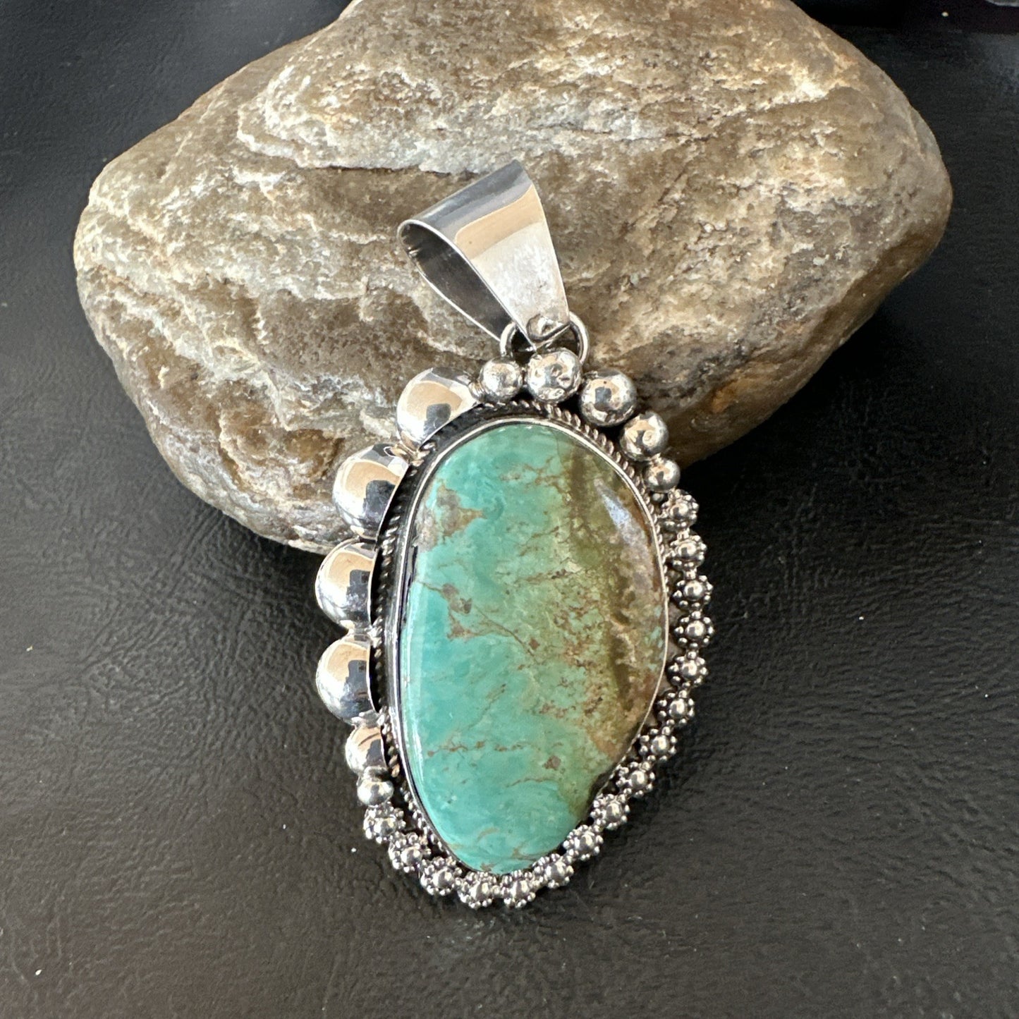 Men Women Green Royston Turquoise Pendant Navajo Sterling Yazzie 19523