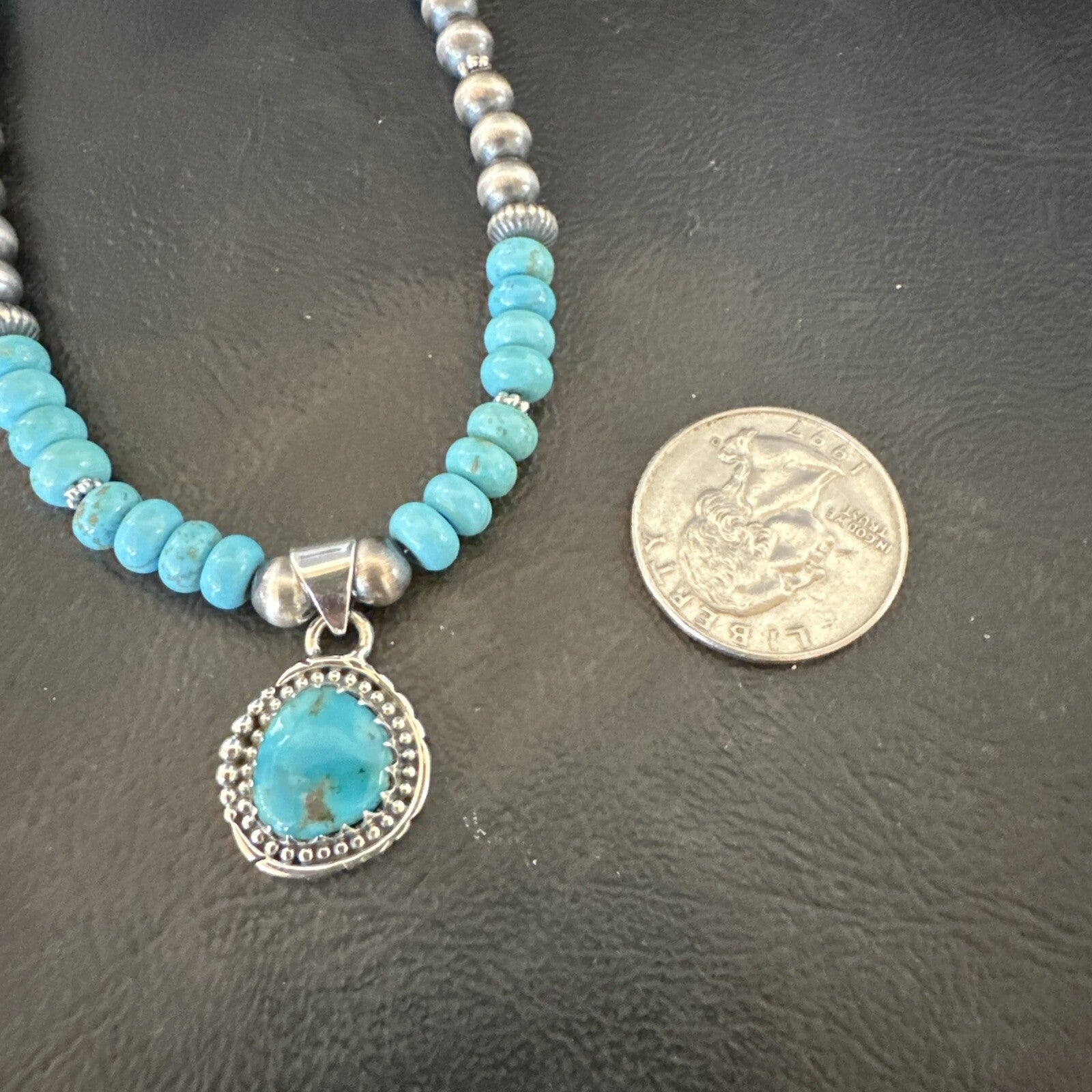 WoMens Blue Kingman Turquoise Pendant Navajo Sterling Silver Necklace 21" 17930