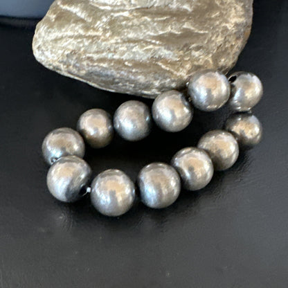 Navajo 14mm Beads Stretch Sterling Silver Bracelet 7" 91402