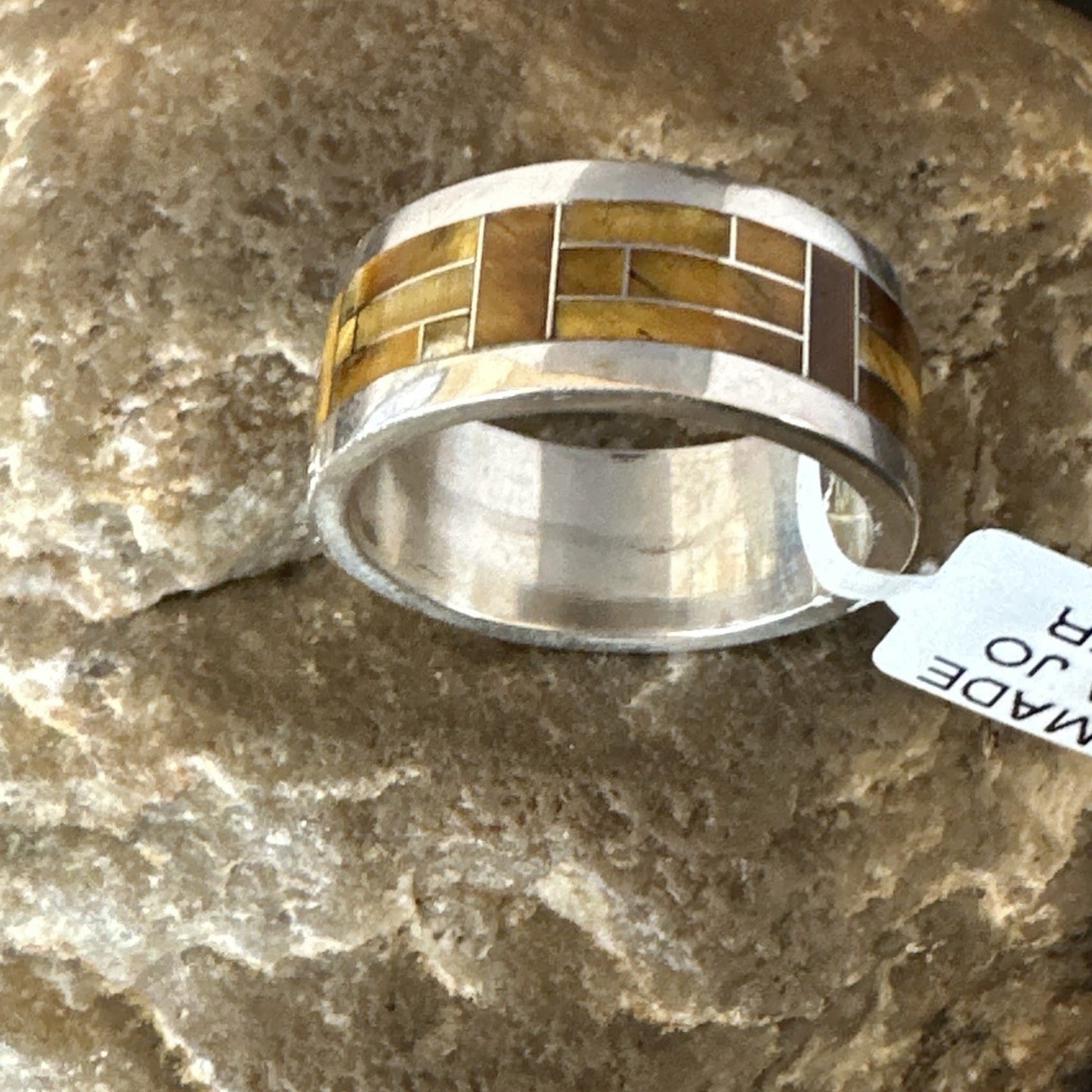 Infinity Mens Band Tigers Eye Navajo Sterling Silver Inlay Ring Size 10 19050