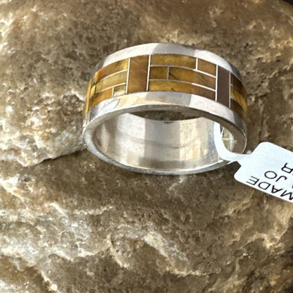 Infinity Mens Band Tigers Eye Navajo Sterling Silver Inlay Ring Size 10 19050