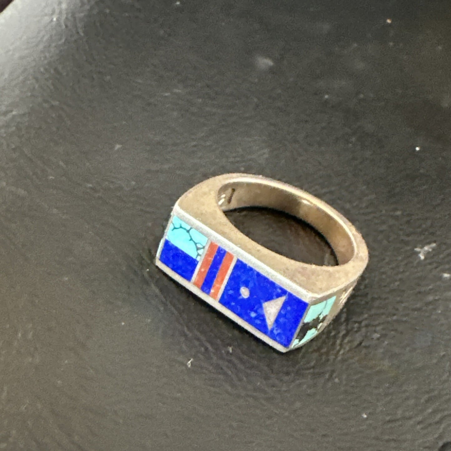 Mens Inlay Navajo Sterling Silver Lapis Blue Spiderweb Turquoise Ring Sz 8 15915