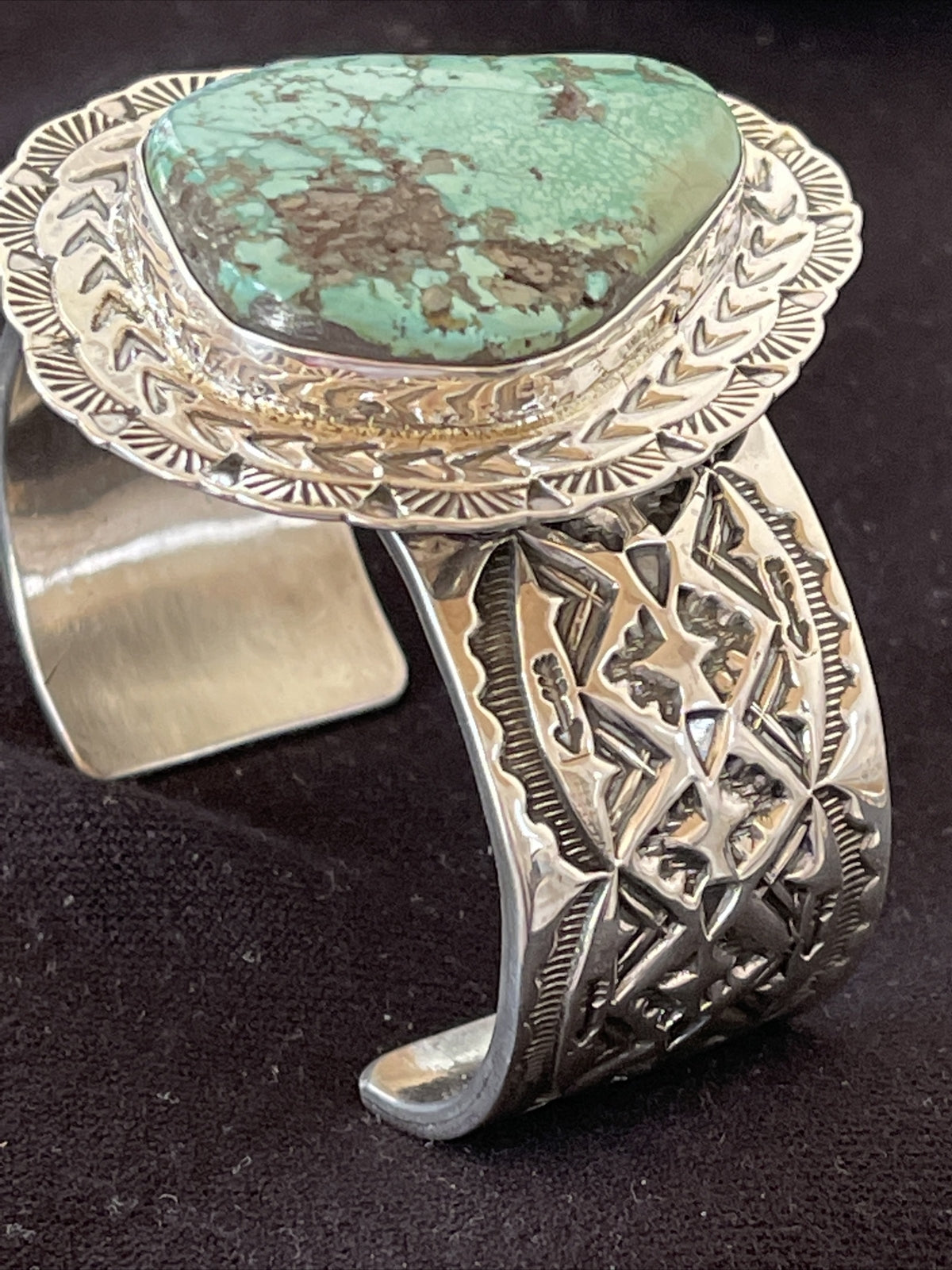 Mens Kingman Turquoise Navajo Sterling Silver Cuff Bracelet 01288