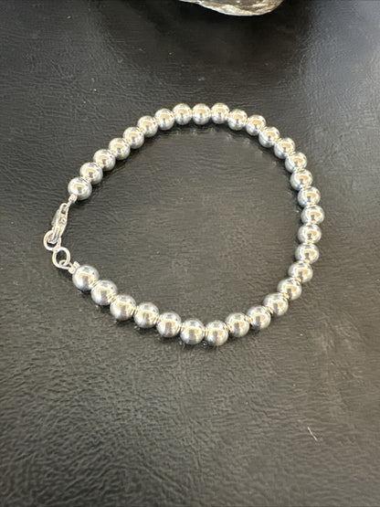 Shiny 6mm Beads 8” Sterling Silver Bracelet 90008