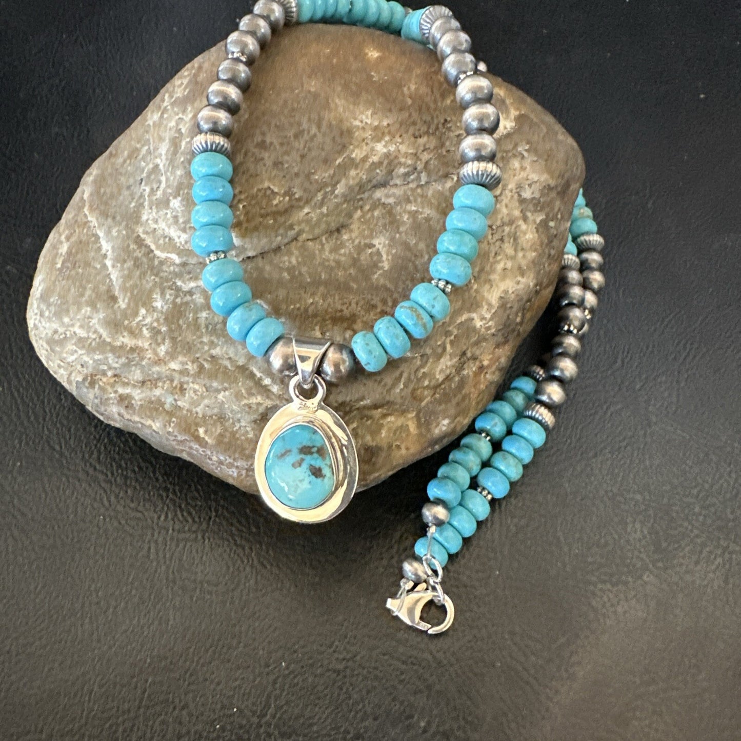 WoMens Blue Kingman Turquoise Pendant Navajo Sterling Silver Necklace 21" 18424