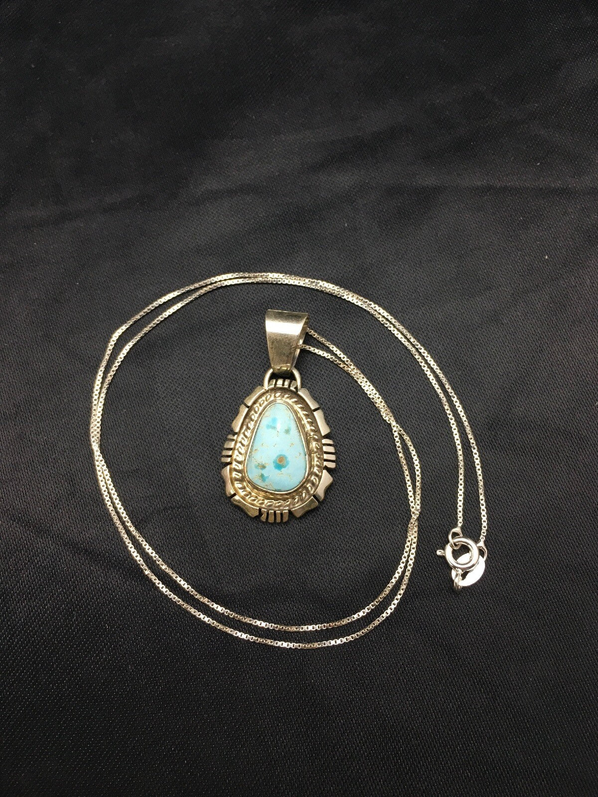 Dry Creek Turquoise Pendant Navajo Sterling Silver Chain Necklace 3107