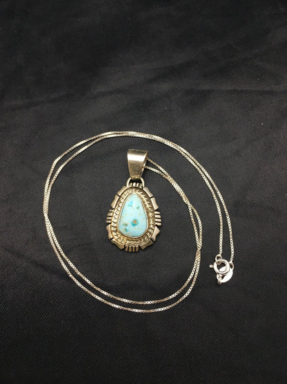 Dry Creek Turquoise Pendant Navajo Sterling Silver Chain Necklace 3107