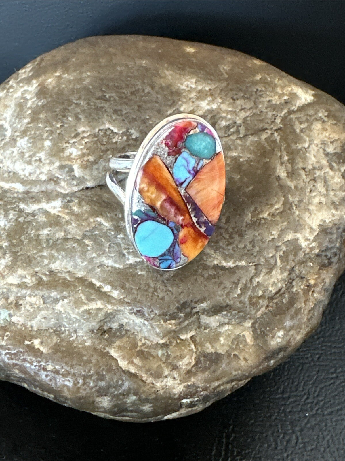Turquoise Spiny Oyster Navajo Sterling Silver Ring Size 8 18213