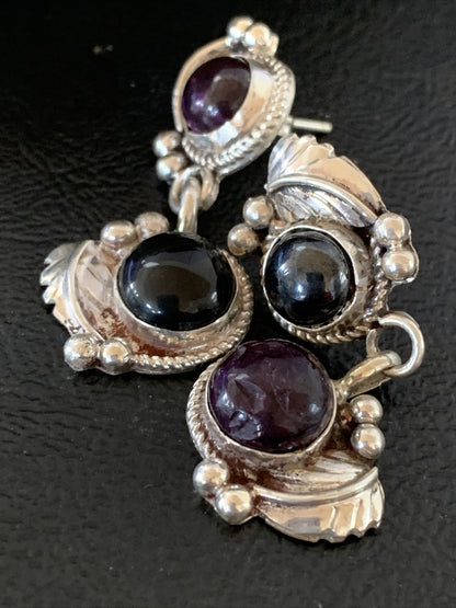 Native Navajo Sterling Silver  Purple Stone Post Dangle Earrings 1595