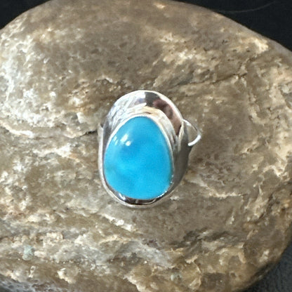 Southwestern Sterling Silver Blue Kingman Turquoise Ring Size 7 18508