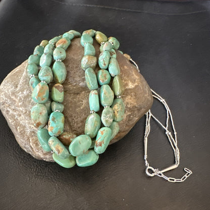 Green Turquoise Heishi 3S Navajo Sterling Silver 22" Necklace Earrings 18569