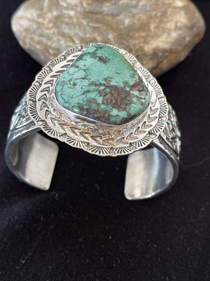 Mens Kingman Turquoise Navajo Sterling Silver Cuff Bracelet 01288