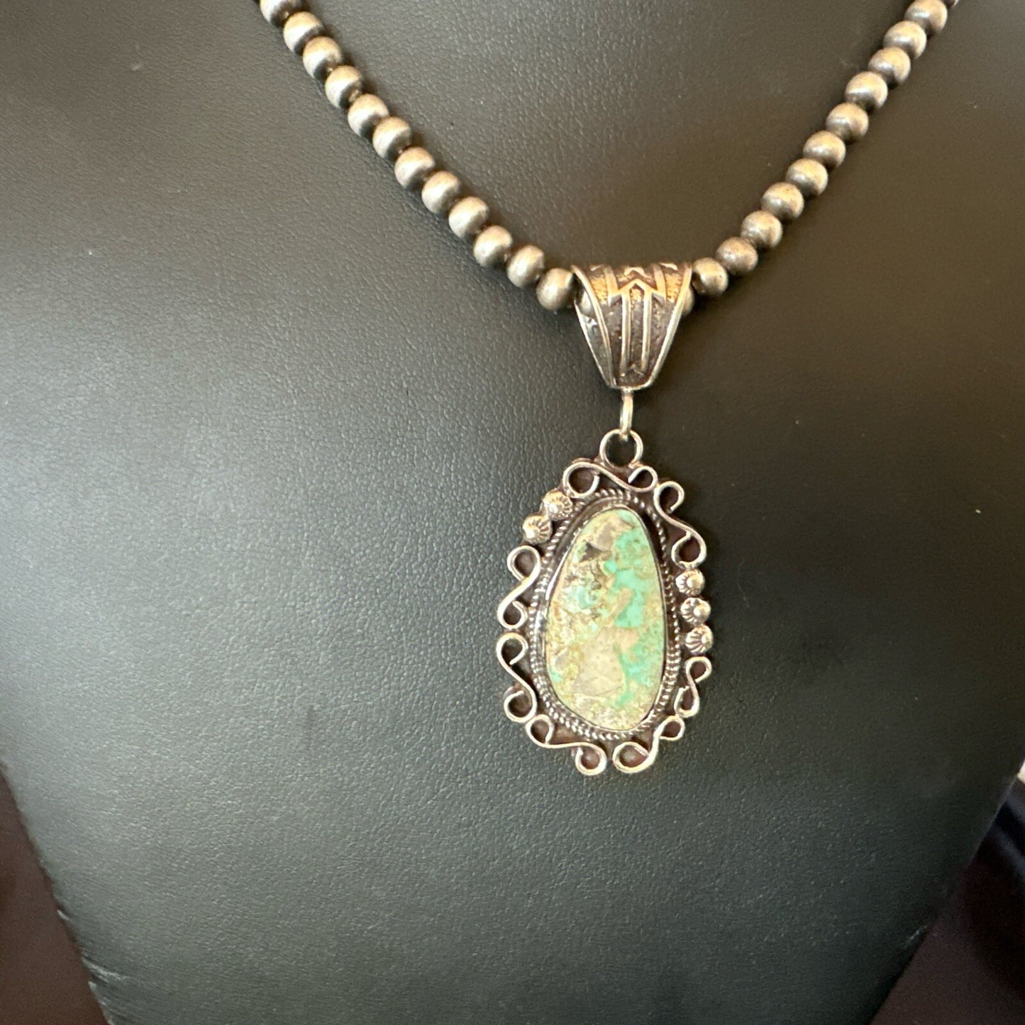 Mens Women Navajo Sterling Silver Green Royston Turquoise Necklace Pendant 18682