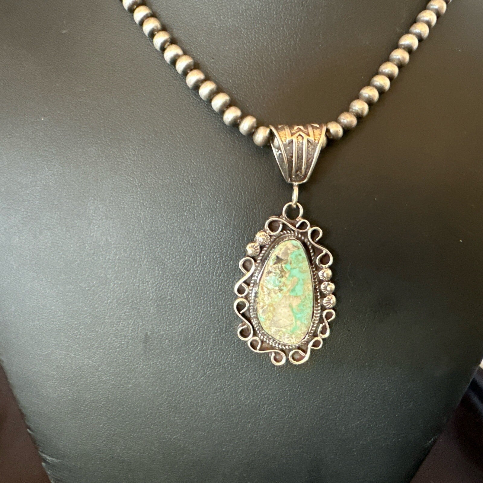 Mens Women Navajo Sterling Silver Green Royston Turquoise Necklace Pendant 18682