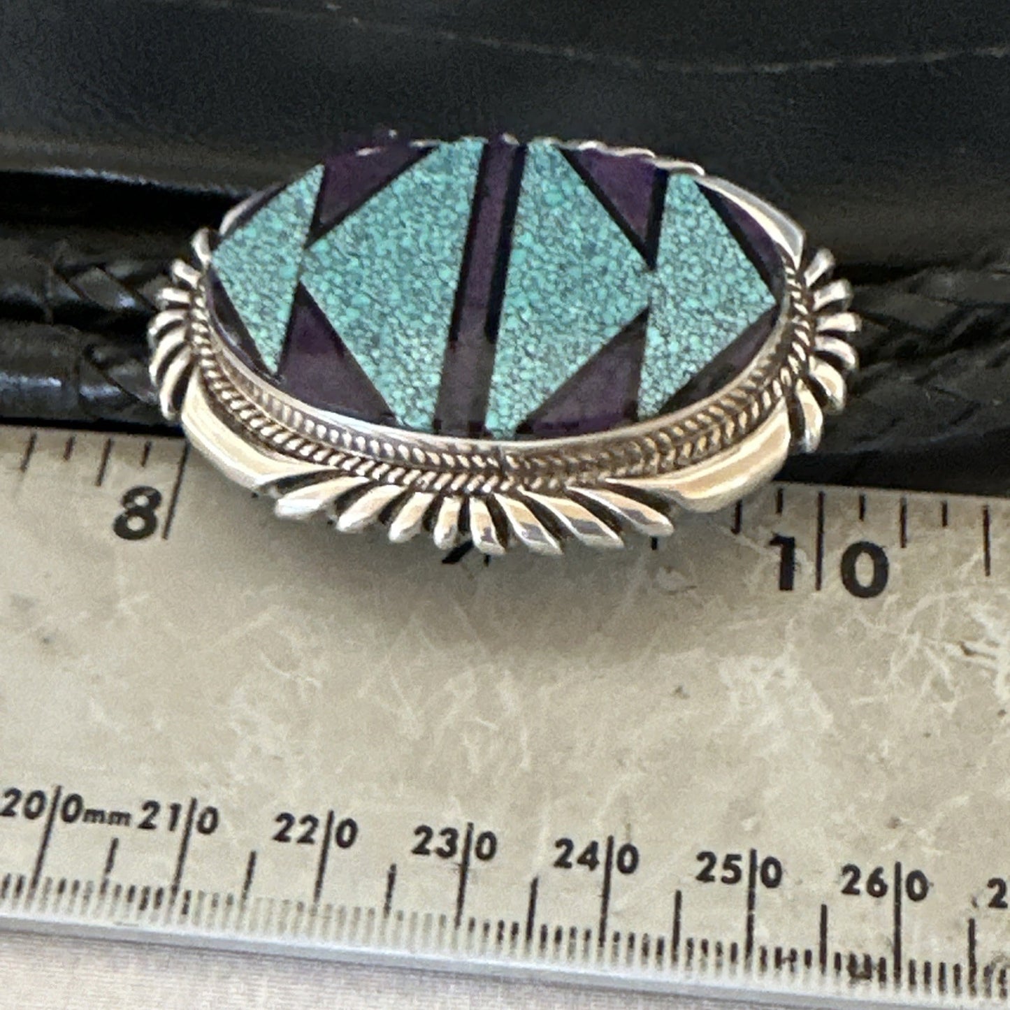 Navajo Mens BoloTie Belt Buckle Ranger Blue Turquoise Sterling Silver 19156