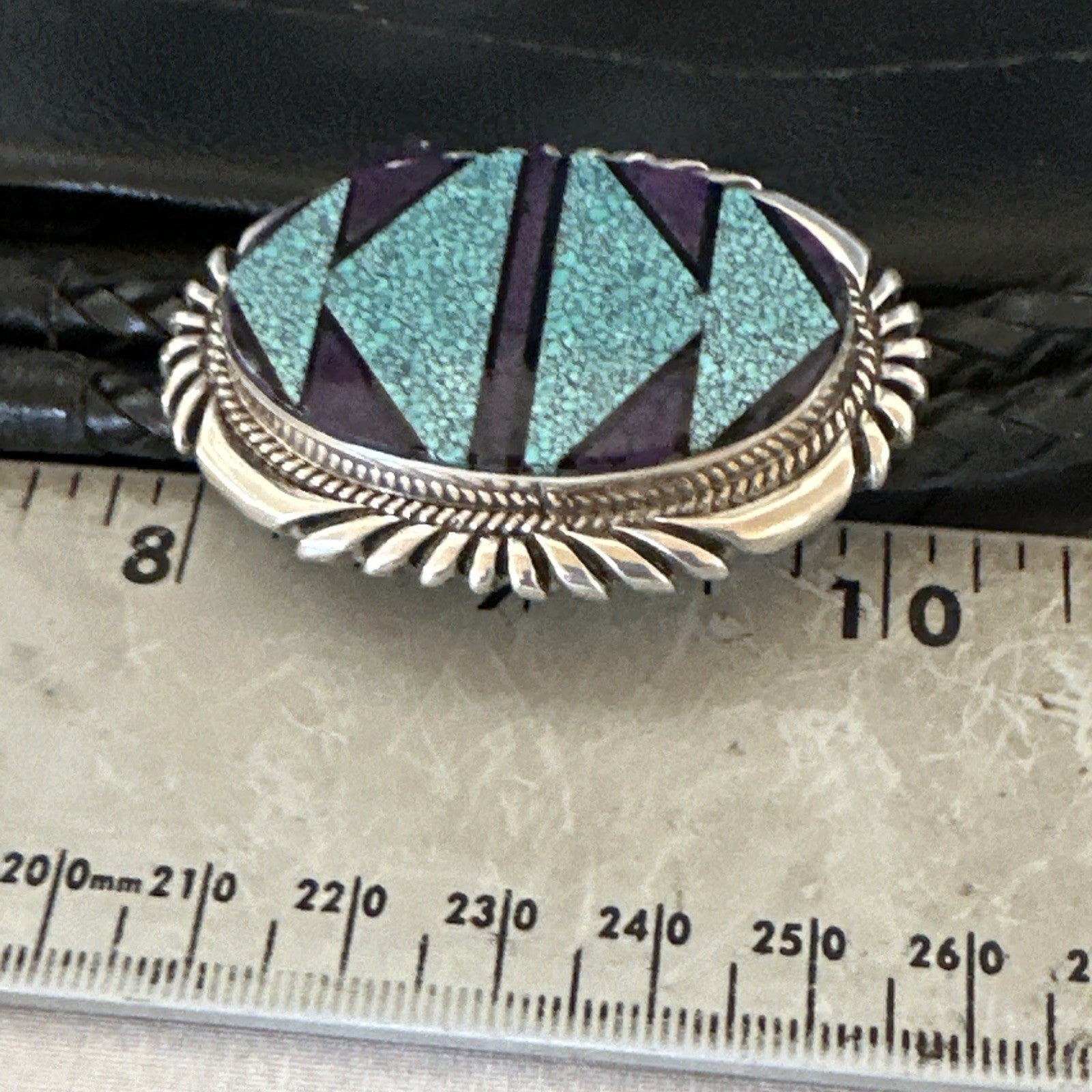 Navajo Mens BoloTie Belt Buckle Ranger Blue Turquoise Sterling Silver 19156