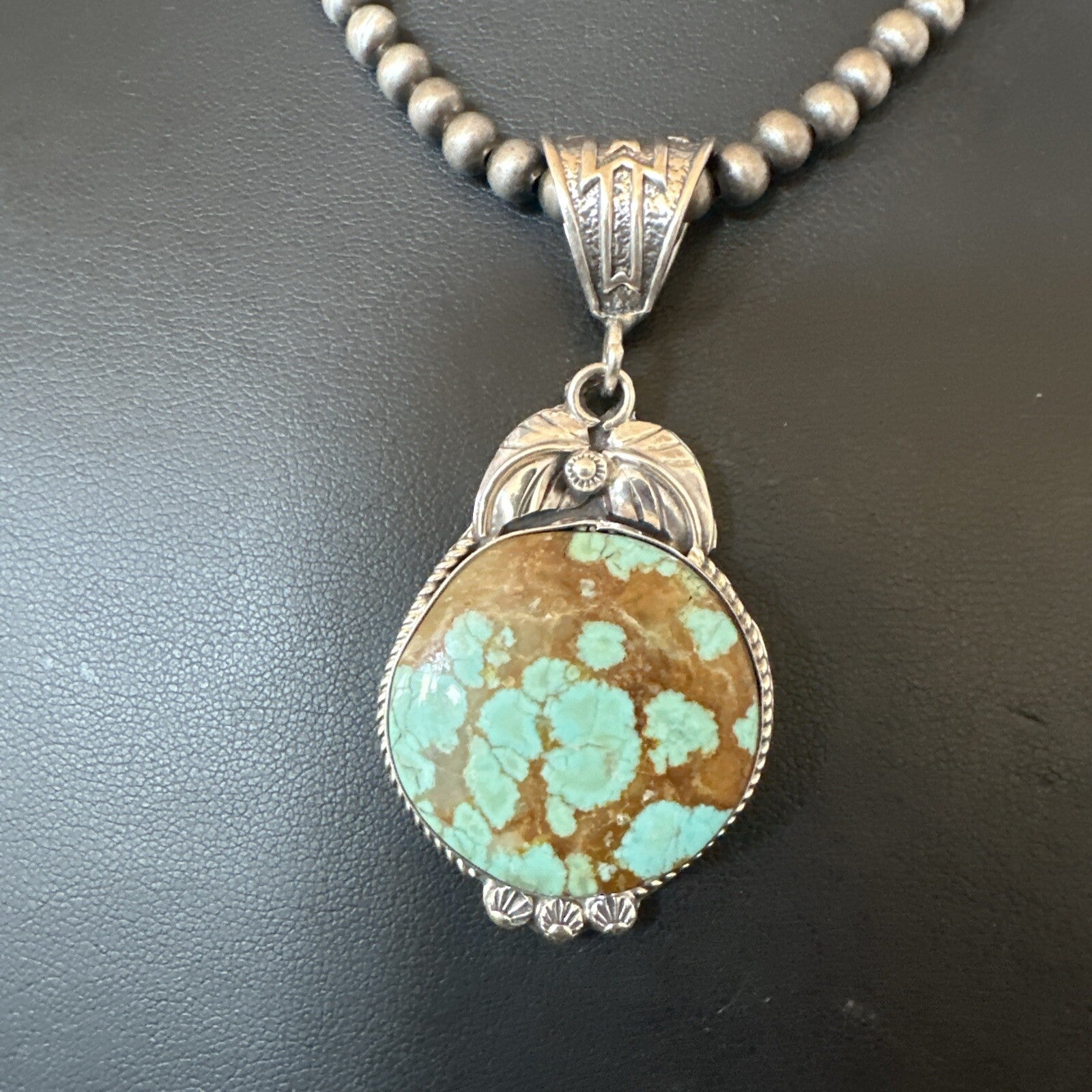 Mens Blue Turquoise#8 Pendant Navajo Sterling Silver Necklace 18108