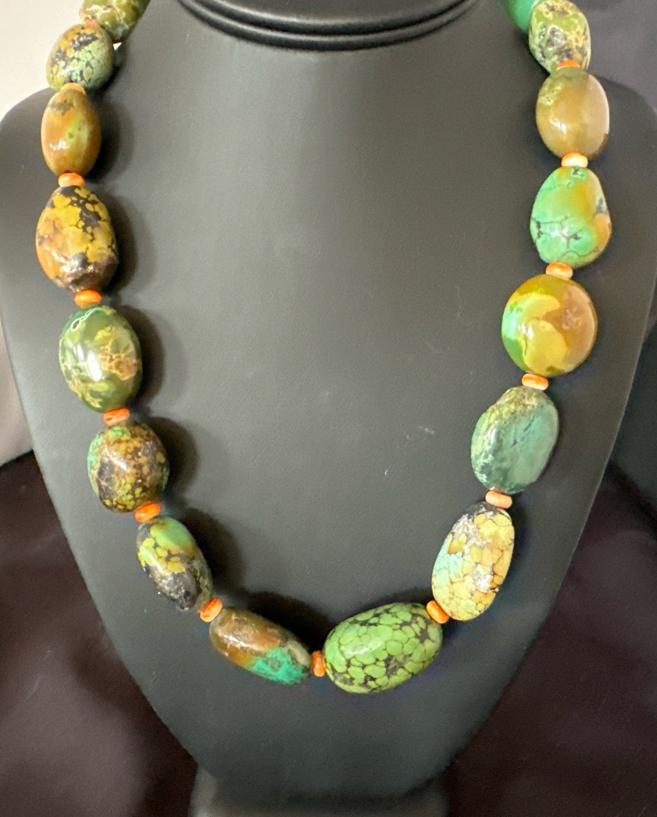Blue Green Turquoise Spiny Chunky Navajo Sterling Silver Necklace 21” 19255