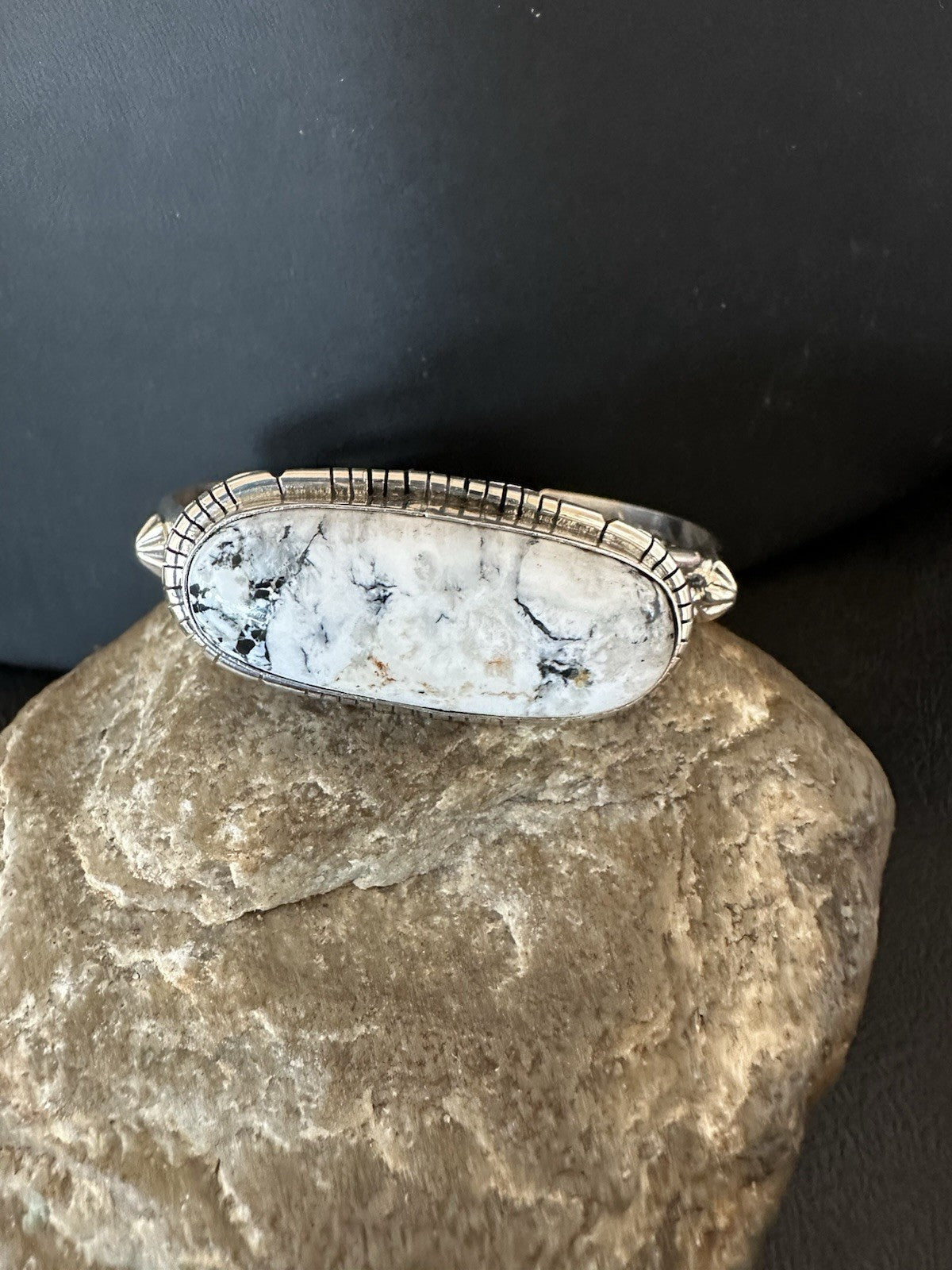 White Buffalo Turquoise Navajo Sterling Silver Cuff Bracelet 7" 19381