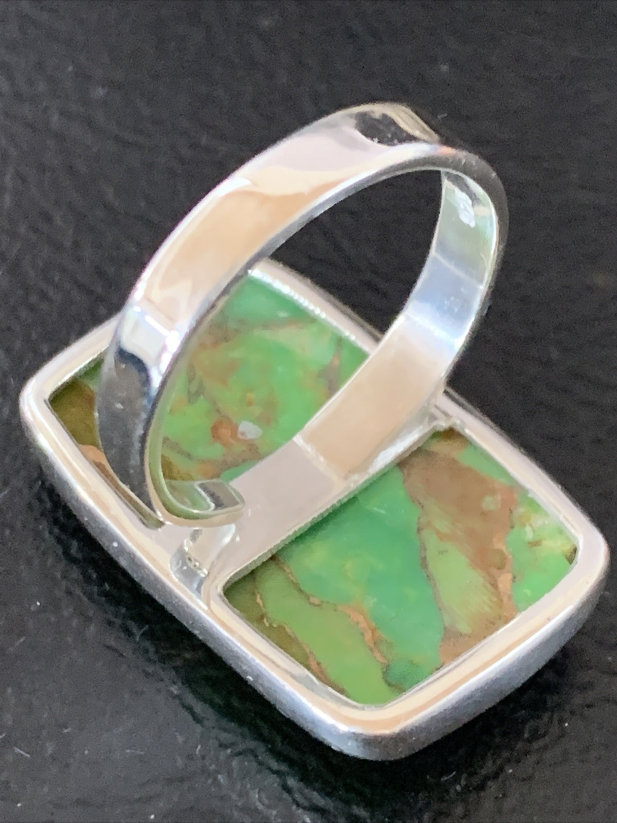 Green Mohave Turquoise Navajo Sterling Silver Ring Size 8.5 Adjustable 11793