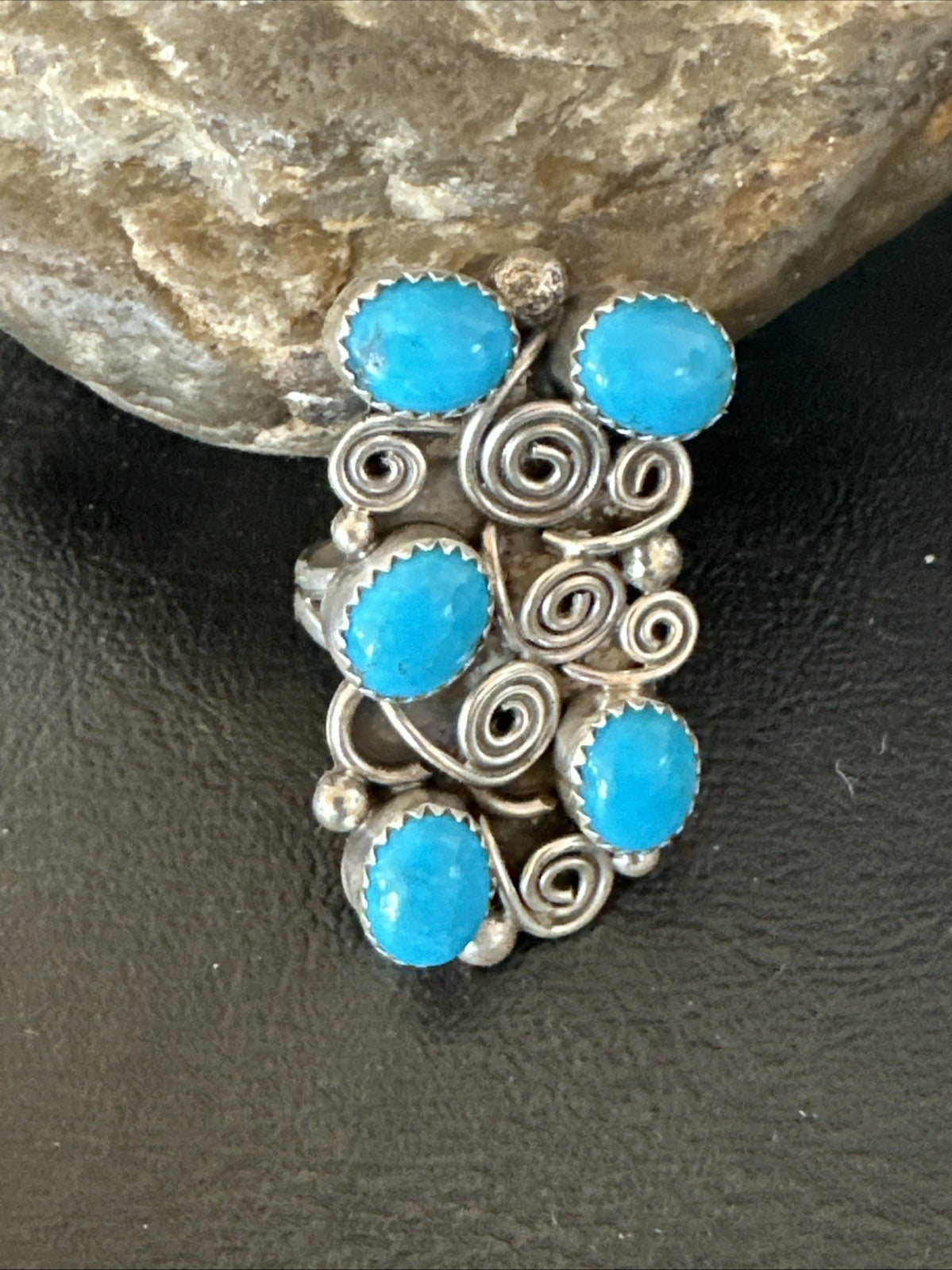 Navajo Blue Kingman Turquoise Ring MultiStone Cluster Sz 8 19801