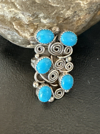Navajo Blue Kingman Turquoise Ring MultiStone Cluster Sz 8 19801