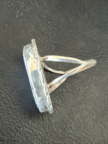 Navajo White Buffalo Turquoise Ring Sterling Silver Sz 8.5 19766