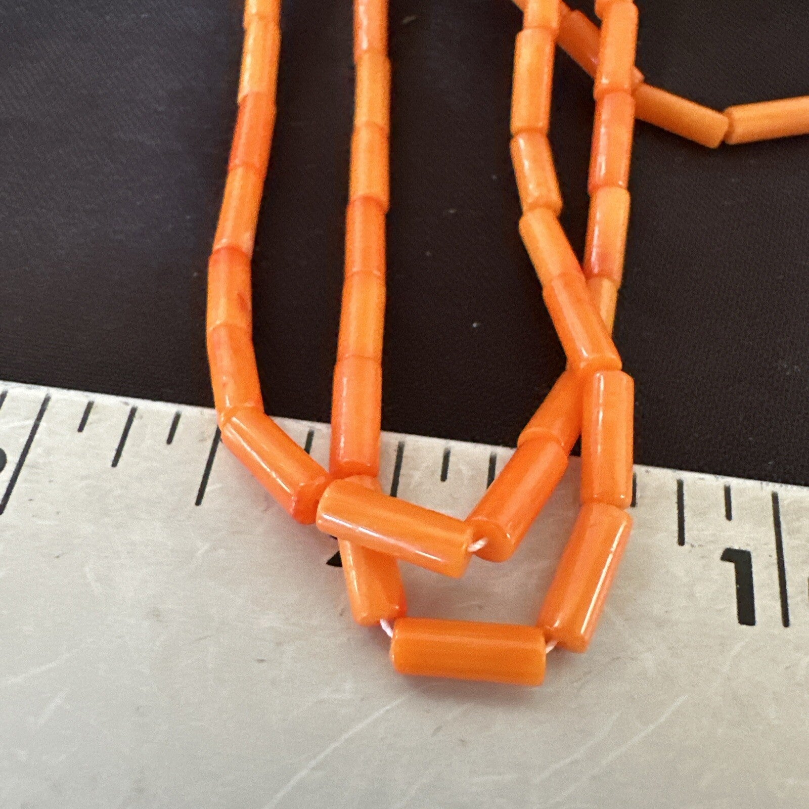 Native American Orange Coral Tubes Sterling Silver 3 Strand Necklace 21" 17821