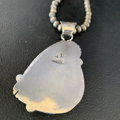 Mens White Buffalo Turquoise Pendant Sterling Silver Beads Necklace 19306