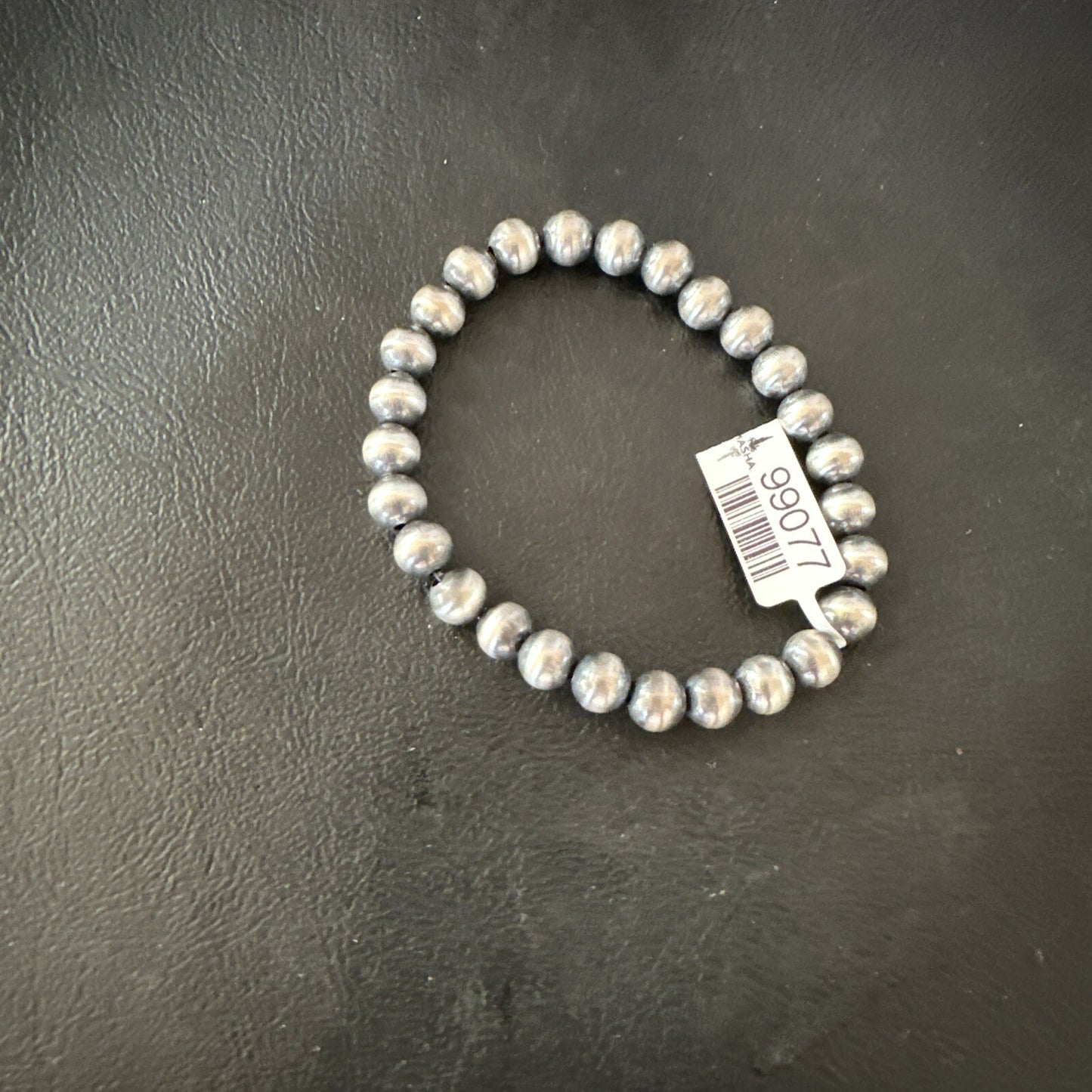 Native American 7mm Beads 7” Sterling Silver Stretch Beads Bracelet 90702