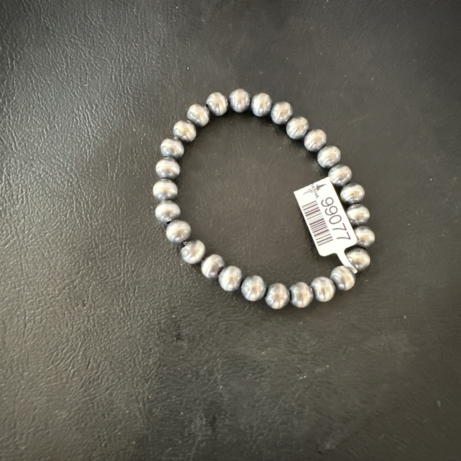 Native American 7mm Beads 7” Sterling Silver Stretch Beads Bracelet 90702