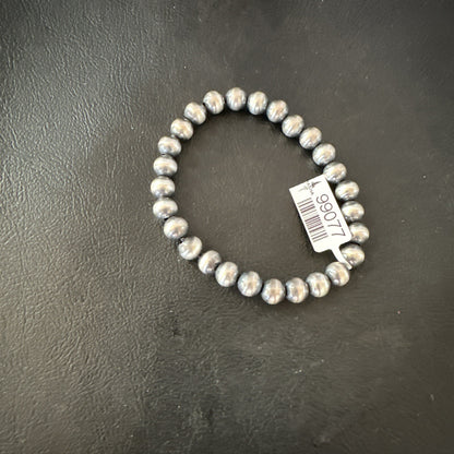 Native American 7mm Beads 7” Sterling Silver Stretch Beads Bracelet 90702