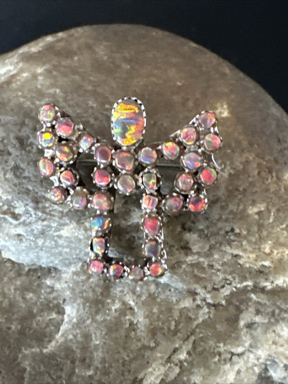 Womens Red Opal Navajo Sterling Silver Butterfly Angel Pin Pendant 18157