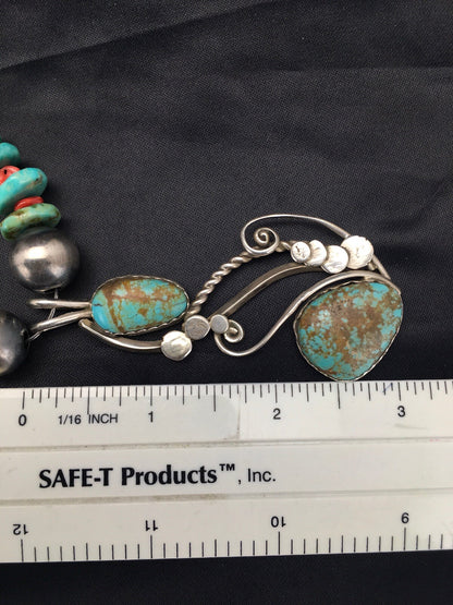 Turquoise #8 & Spiny Oyster Pendant Navajo Sterling Silver Necklace 22" 02635