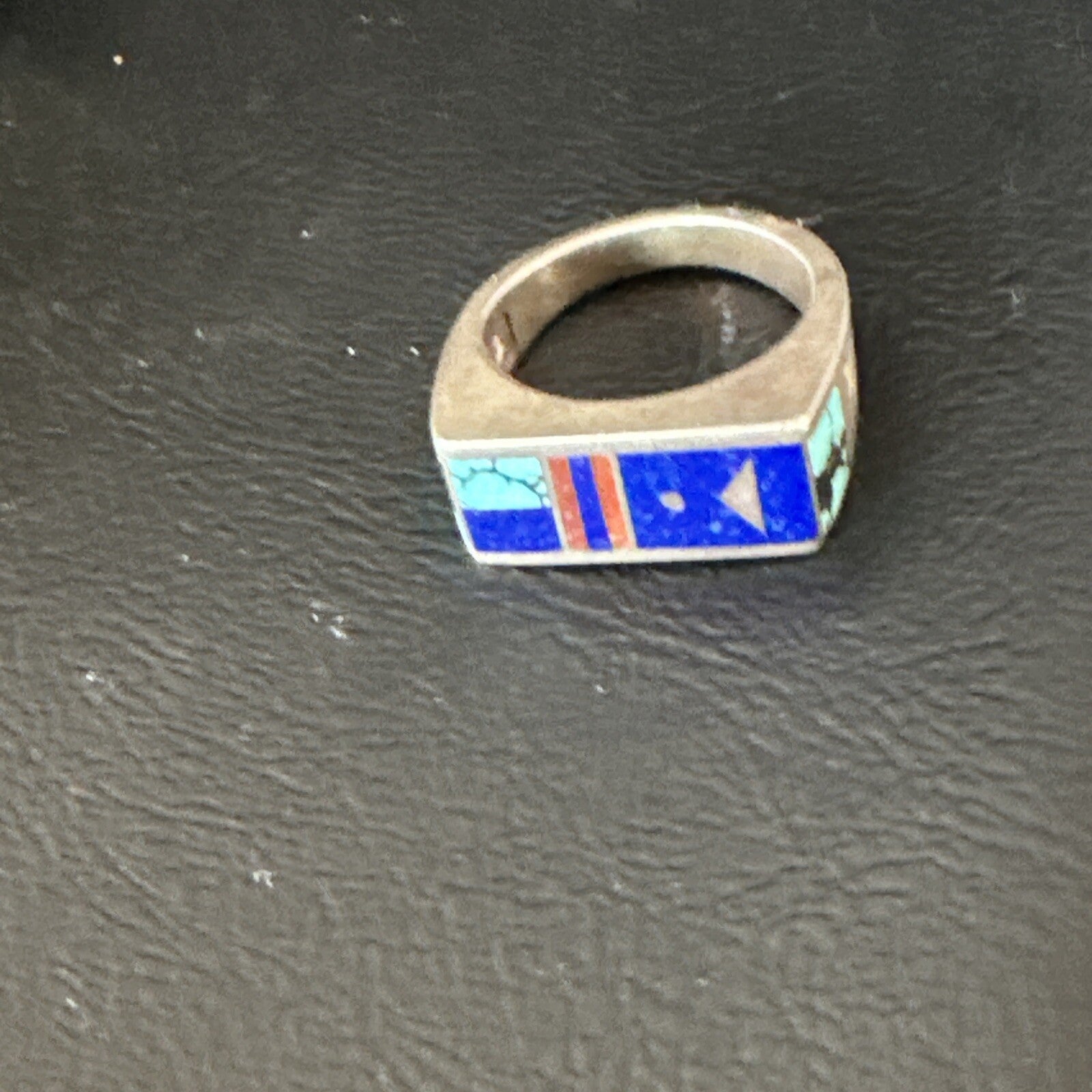Mens Inlay Navajo Sterling Silver Lapis Blue Spiderweb Turquoise Ring Sz 8 15915