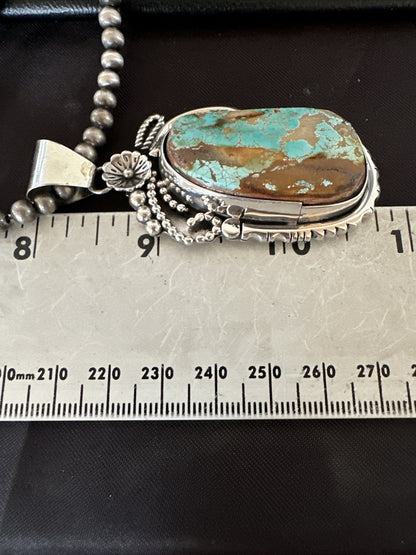 Mens Women Navajo Sterling Silver Green Royston Turquoise Necklace Pendant 18158