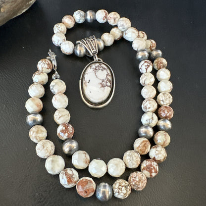 Wild Horse Turquoise Pendant Sterling Silver Beads Howlite Necklace 18031