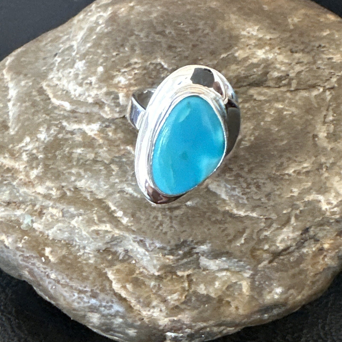 Southwestern Sterling Silver Blue Kingman Turquoise Ring Size 8 18522