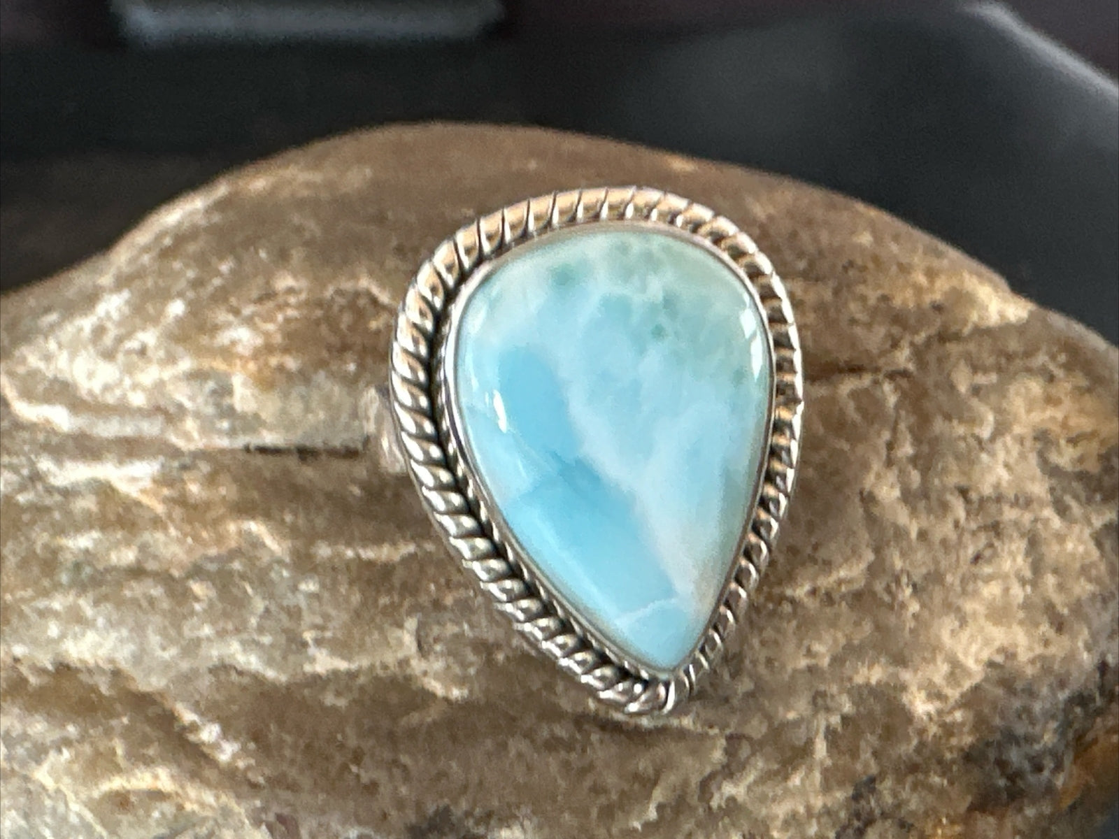 Womens Blue Larimar Navajo Sterling Silver Ring Size 9 17675