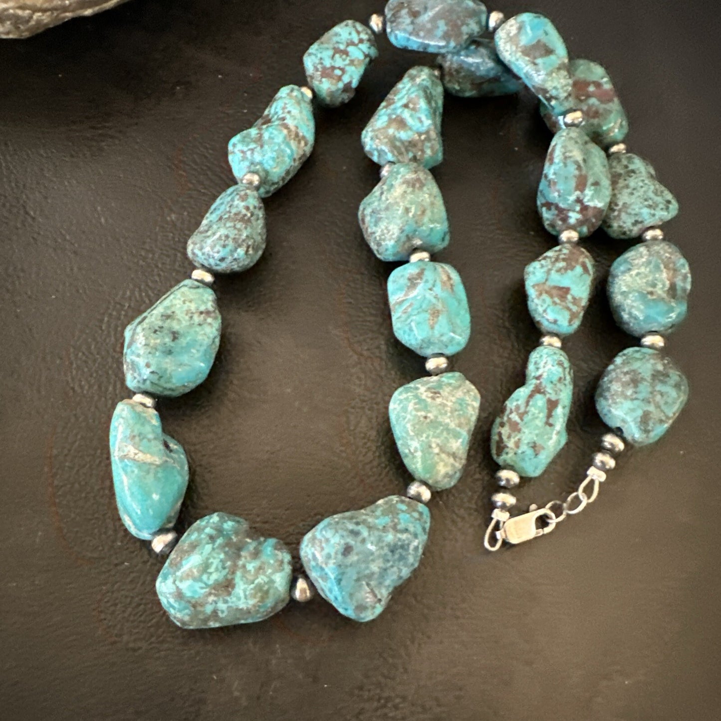 Mens Womens Chunky Blue Nugget Turquoise Navajo Sterling Silver Necklace 18673