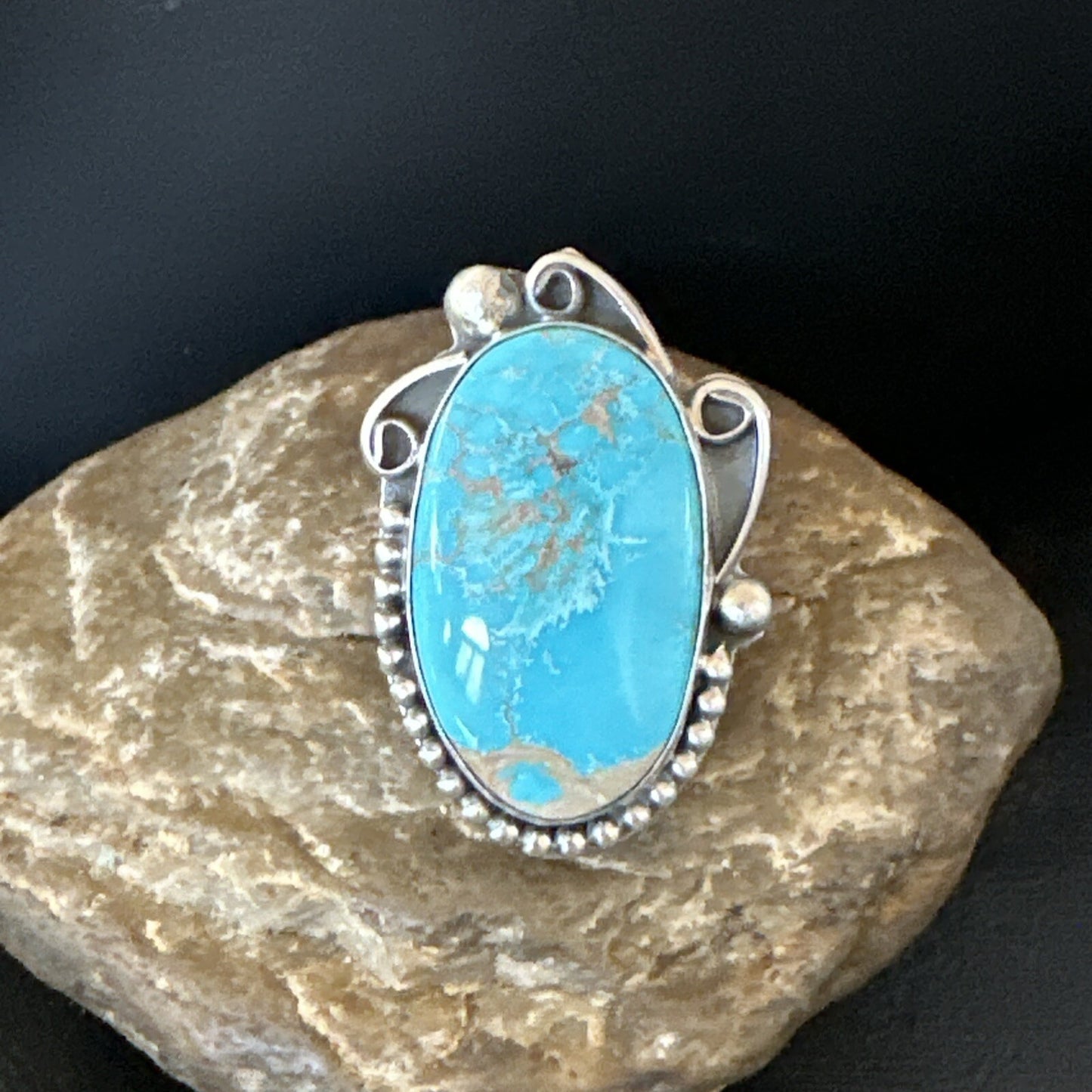 Blue Kingman Turquoise Navajo Sterling Silver Ring Size 11 18797