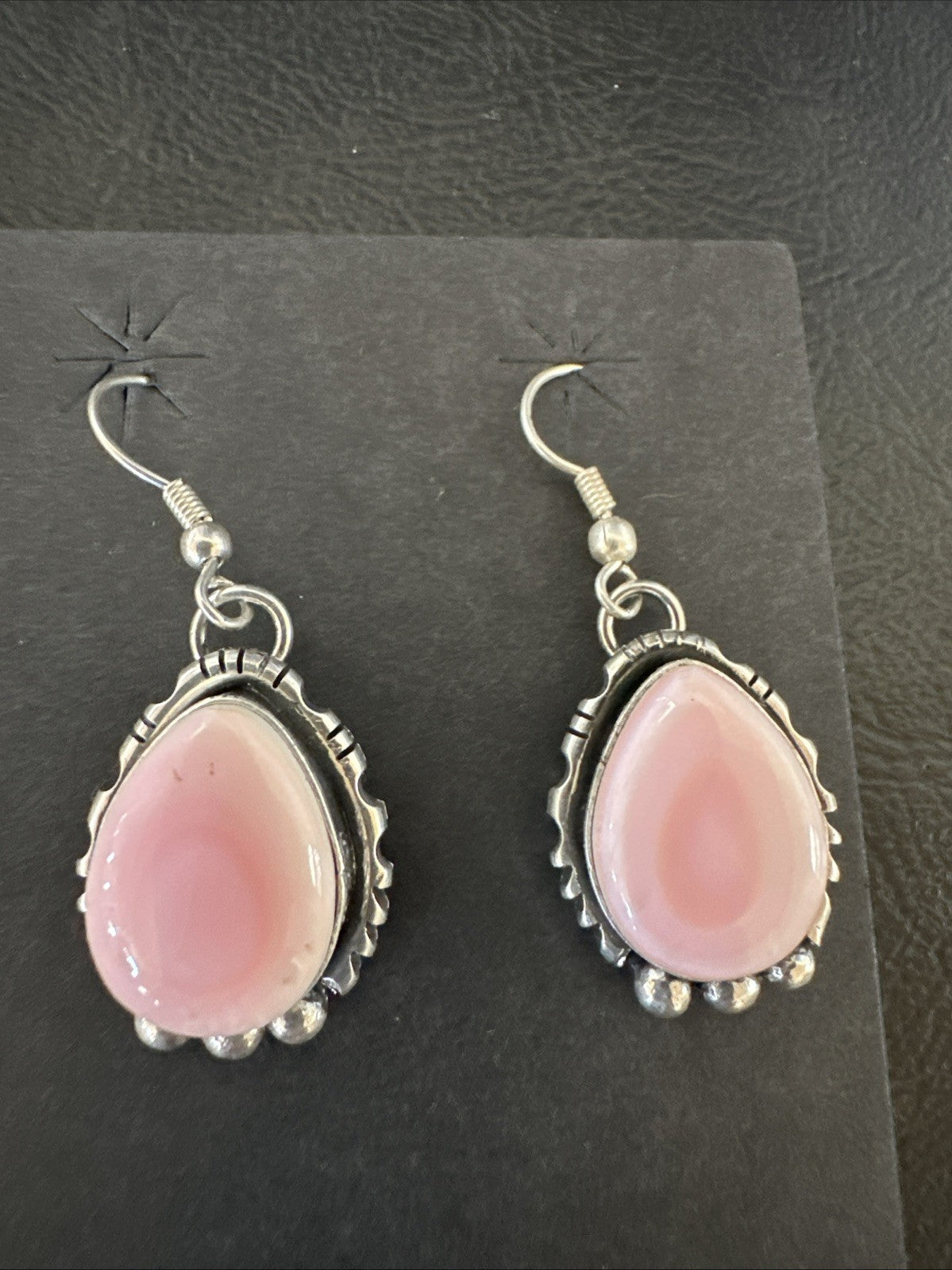 Yazzie Pink Queen Conch Navajo Sterling Silver Dangle Earrings 19324