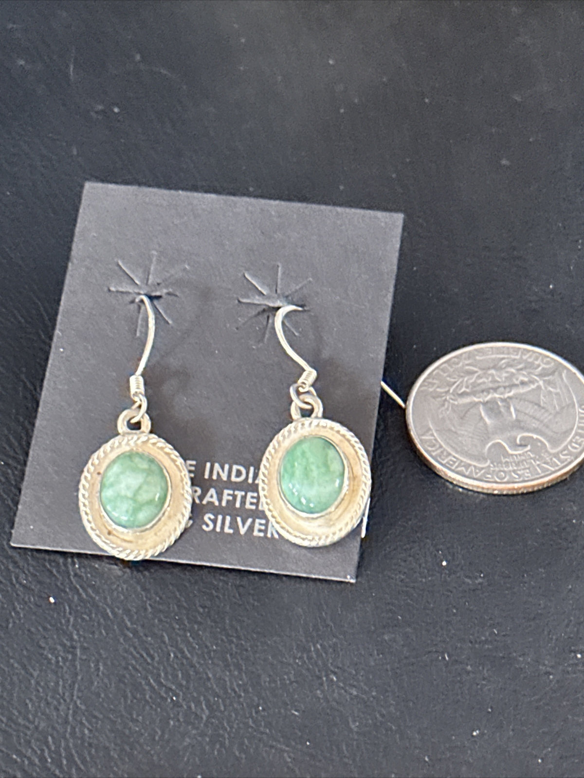 Navajo Green Turquoise Sterling Silver Dangle Earrings 14780