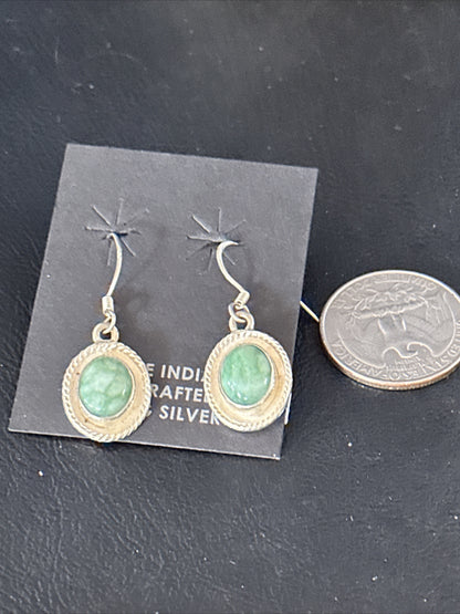 Navajo Green Turquoise Sterling Silver Dangle Earrings 14780