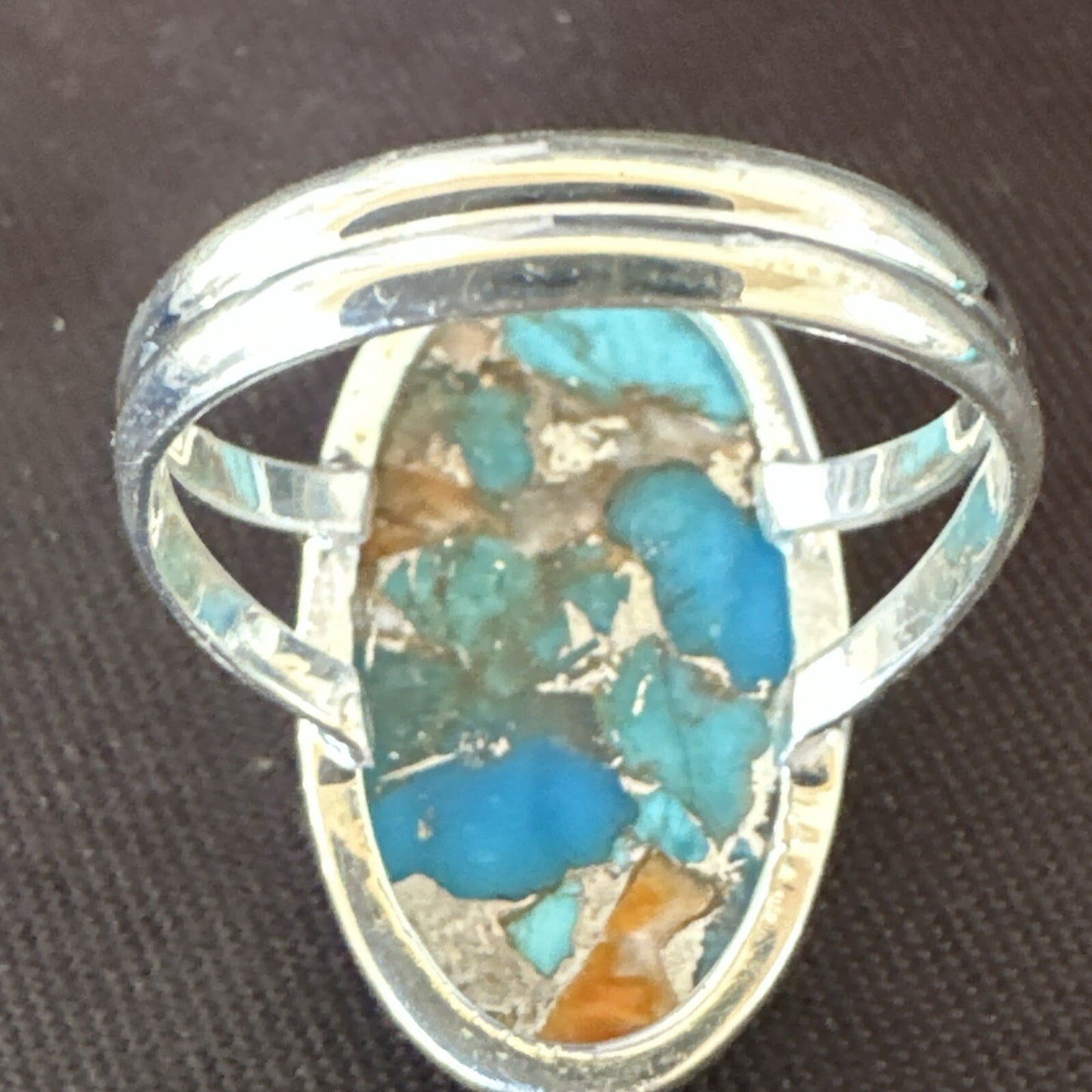 Blue Turquoise Spiny Oyster Southwestern Sterling Silver Ring Size 9 18538