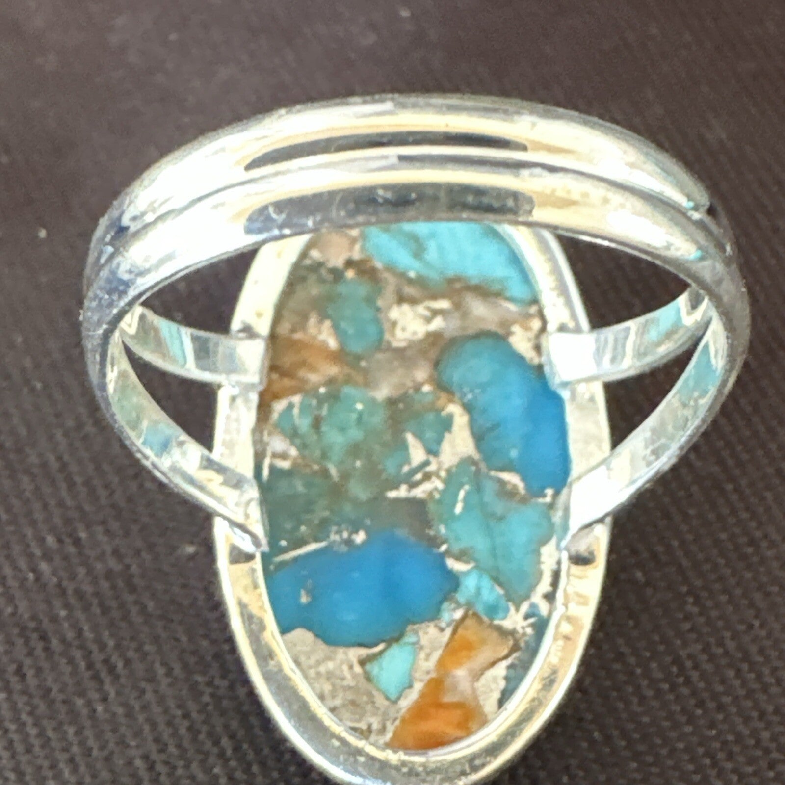 Blue Turquoise Spiny Oyster Southwestern Sterling Silver Ring Size 9 18538
