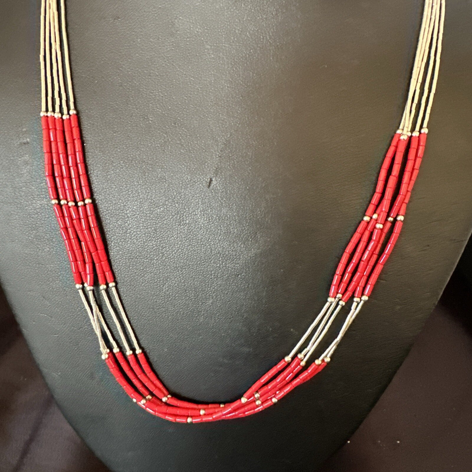 Red Coral Heishi Liquid Sterling Silver 5S Necklace 20" 17739