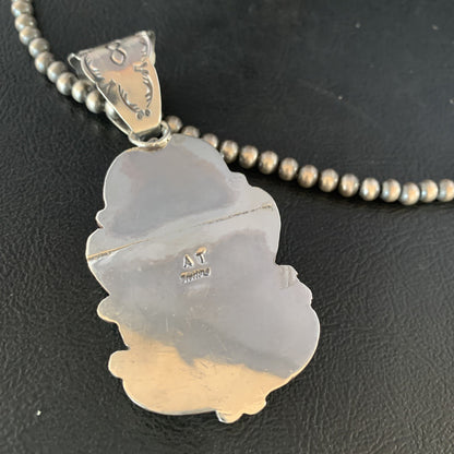 White Buffalo Turquoise Pendant Necklace Sterling Silver Navajo 13994