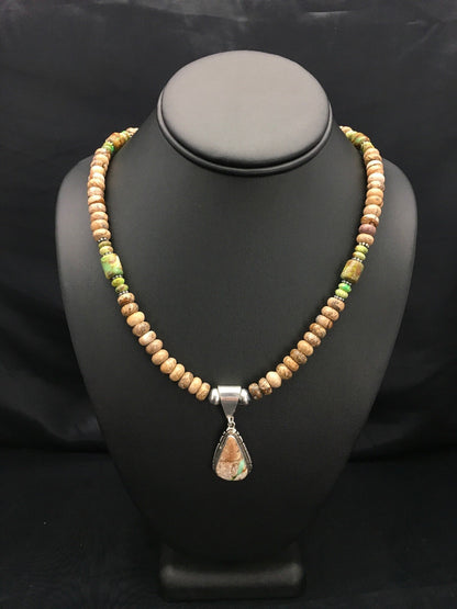 Green Turquoise & Picture Jasper Navajo Sterling Silver Necklace 02611